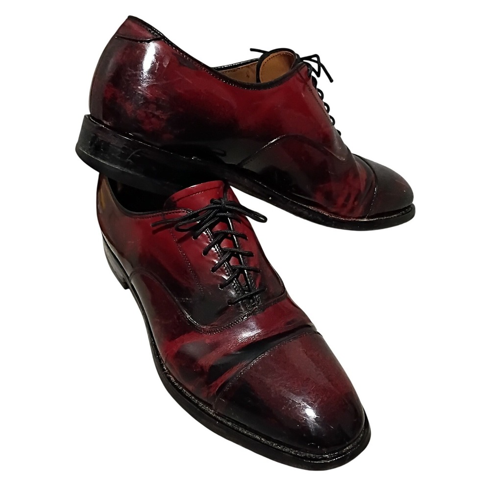 Johnston &‎ Murphy Vintage Cap Toe Oxford Mens 9C Burgundy Leather Handcrafted